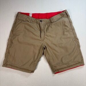 Relwen Reversible Shorts Mens 36 (fits 38x9) Khaki/Red Cotton Drawstring‎ *STAIN